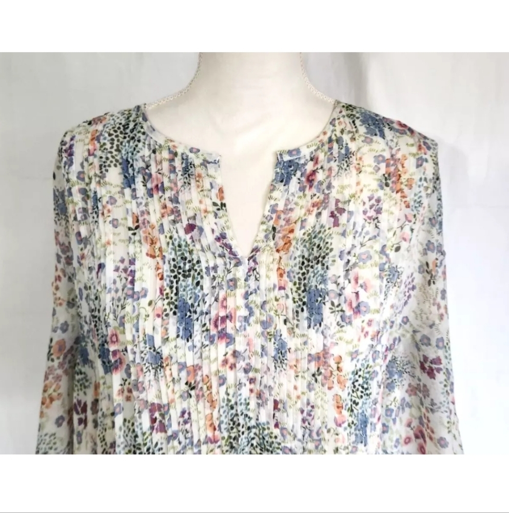 Sundance Colorful Floral Semi Sheer Flowy Shirt Top XS Short Sleeve - Picture 2 of 5